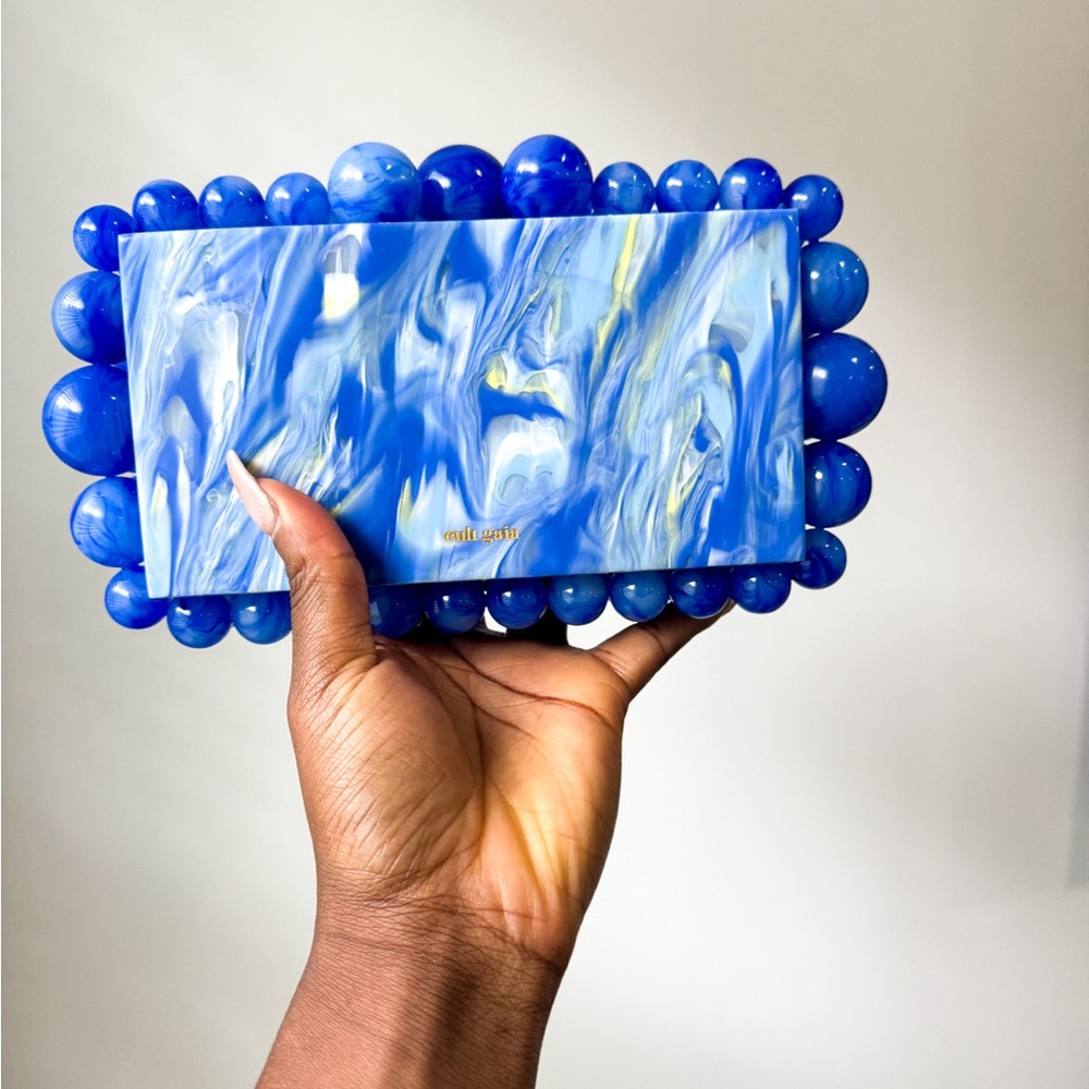 Cult Gaia EOS Beaded Acrylic Clutch Bag (Blue)